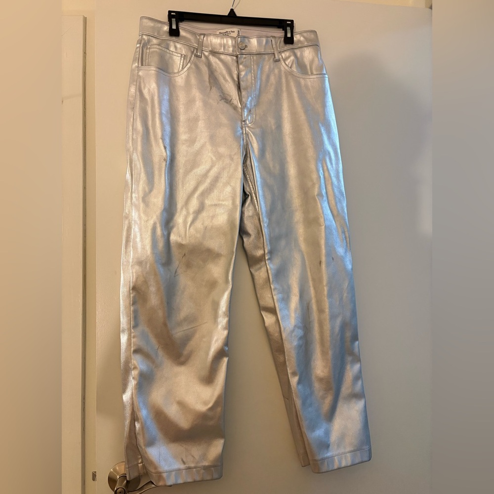 Abercrombie & Fitch Metallic Silver High-Rise Pants